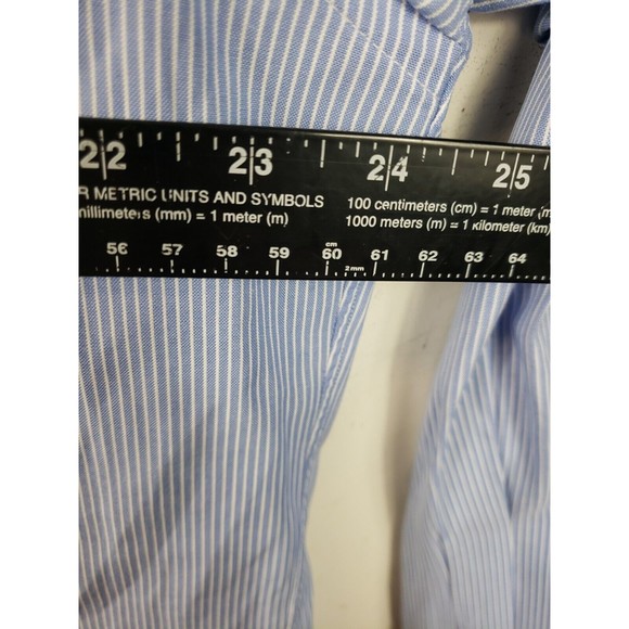 Vintage Lands End Blue Pinstripe Men Button Down Dress Shirt 16 1/2 34 - Picture 8 of 11